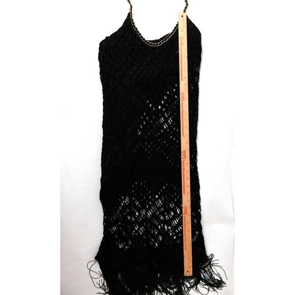 Karen Millen Women's L Black Embroidered Maxi Dress Summer with Fringe - Picture 10 of 13